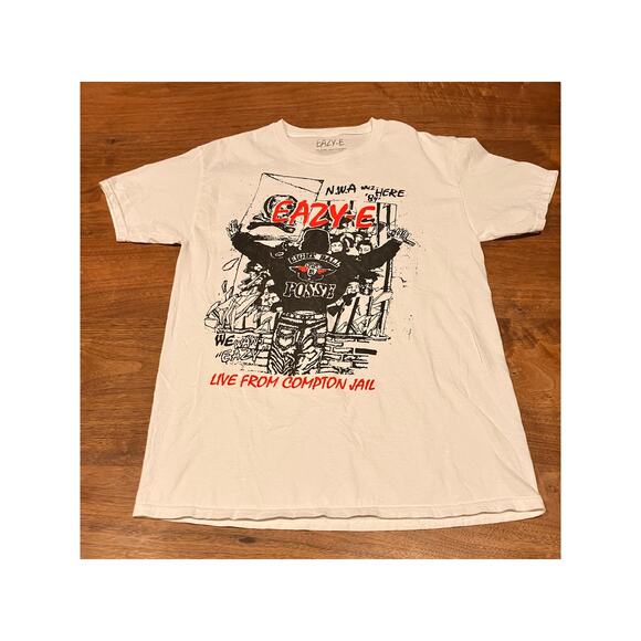 Eazy-E T-Shirt Men's Small "Live from Compton Jail" White Black Red Hip Hop - Picture 1 of 5